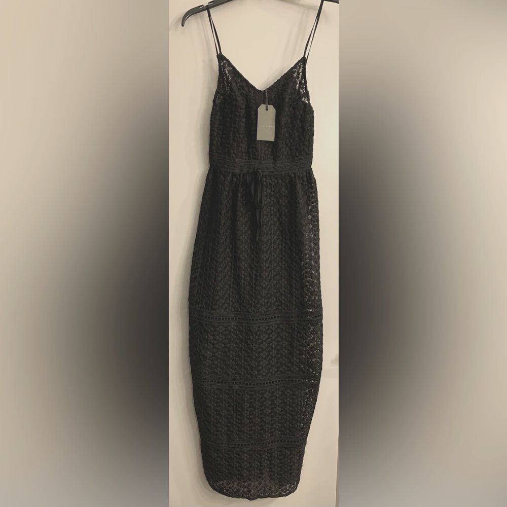 All Saints Black Lace Maxi Dress with Sheer Skirt Panels - Picture 4 of 16